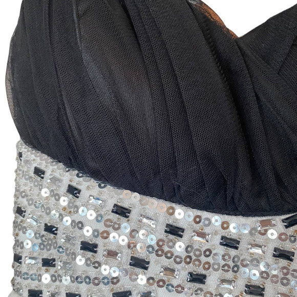 B. Darling White Black Sequin Sweet Heart Cocktail‎ Special Occasion Dress 3/4 - Picture 4 of 10